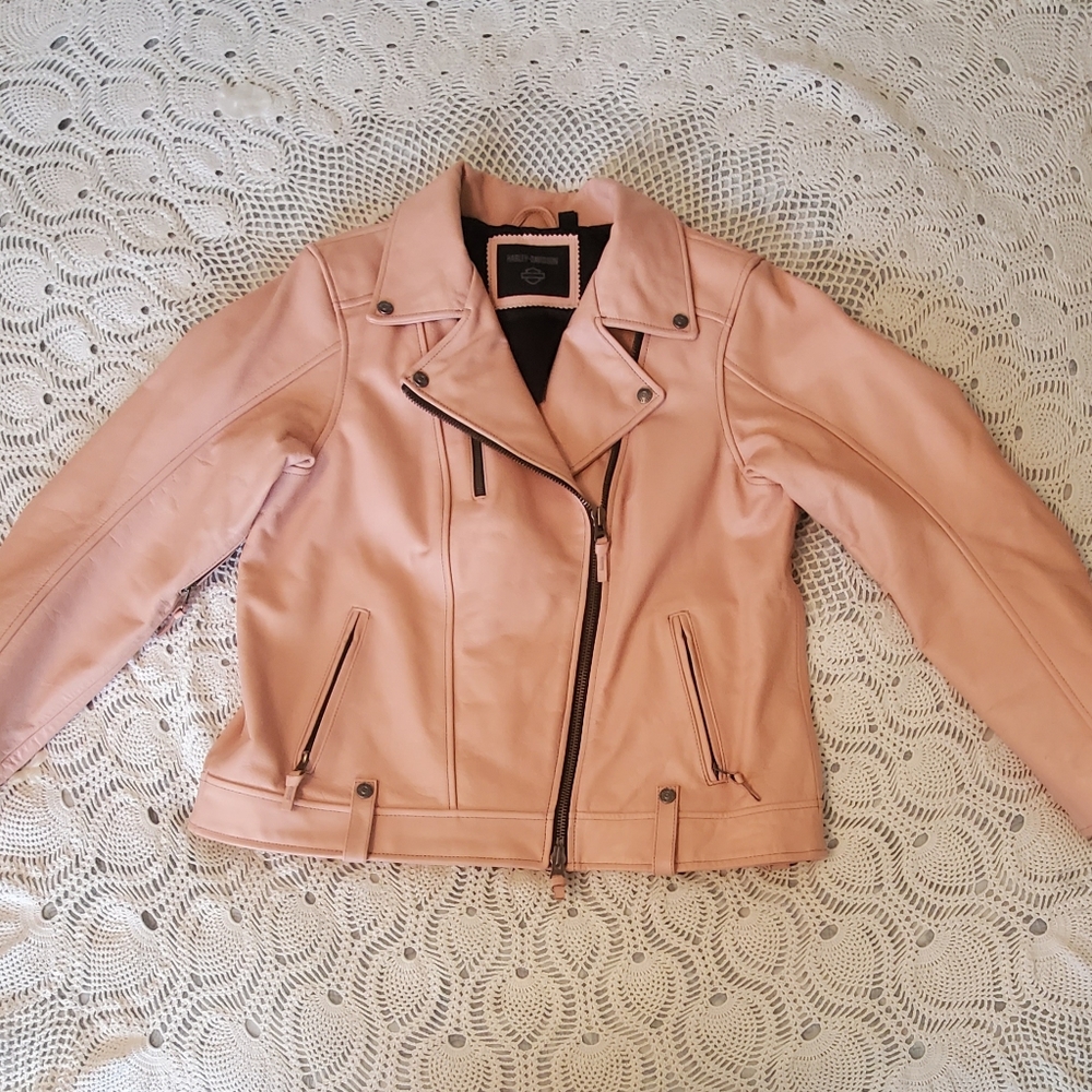 Harley Davidson New Blush Pink Leather Riding Jacket